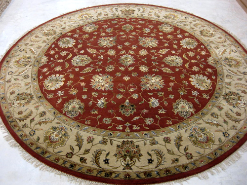 Wool-viscose mix hand-knotted round rug